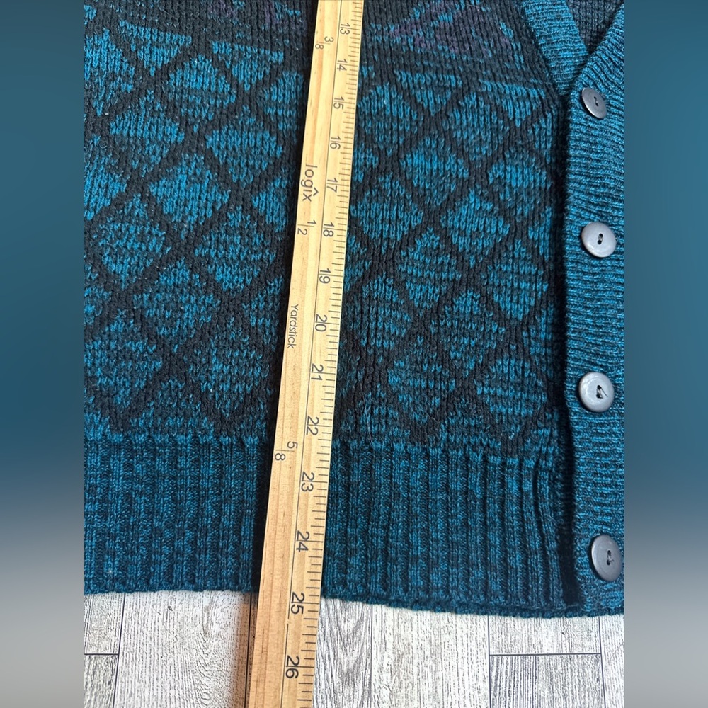 Vintage Sir William Sz L Cardigan Grandpa Sweater Mens Green Geometric Grunge - Picture 6 of 6